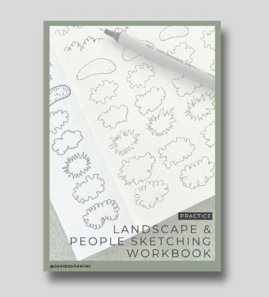 PRACTICE BOOK for landscape and people sketching: Improve your drawing skills with practice cards